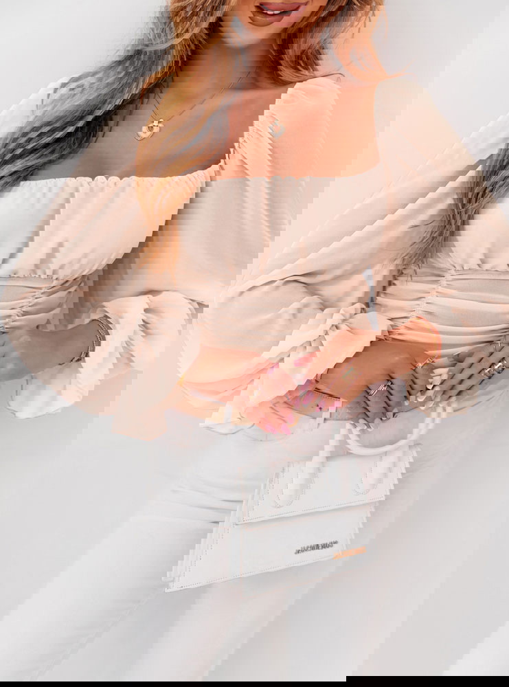 Beżowa szyfonowa bluzka typu...