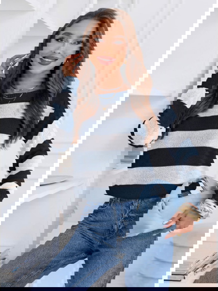 Granatowy sweter w paski... 2