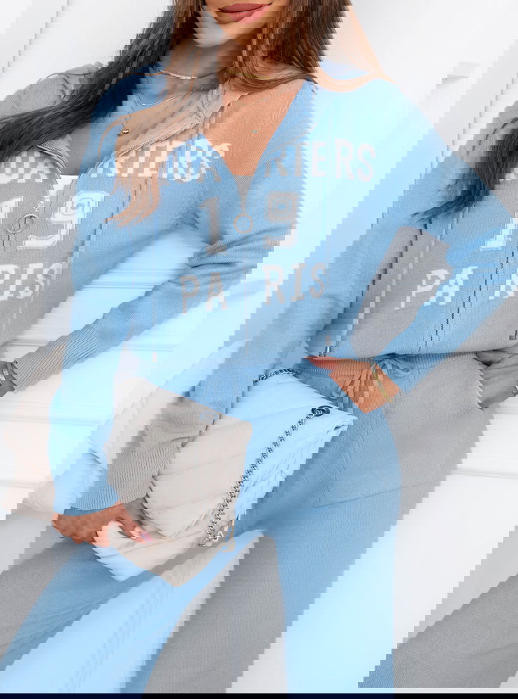 Błękitny dzianinowy komplet bluza +...