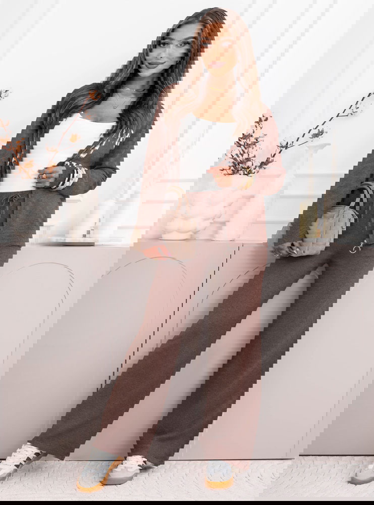 Czekoladowy dzianinowy komplet bluza...