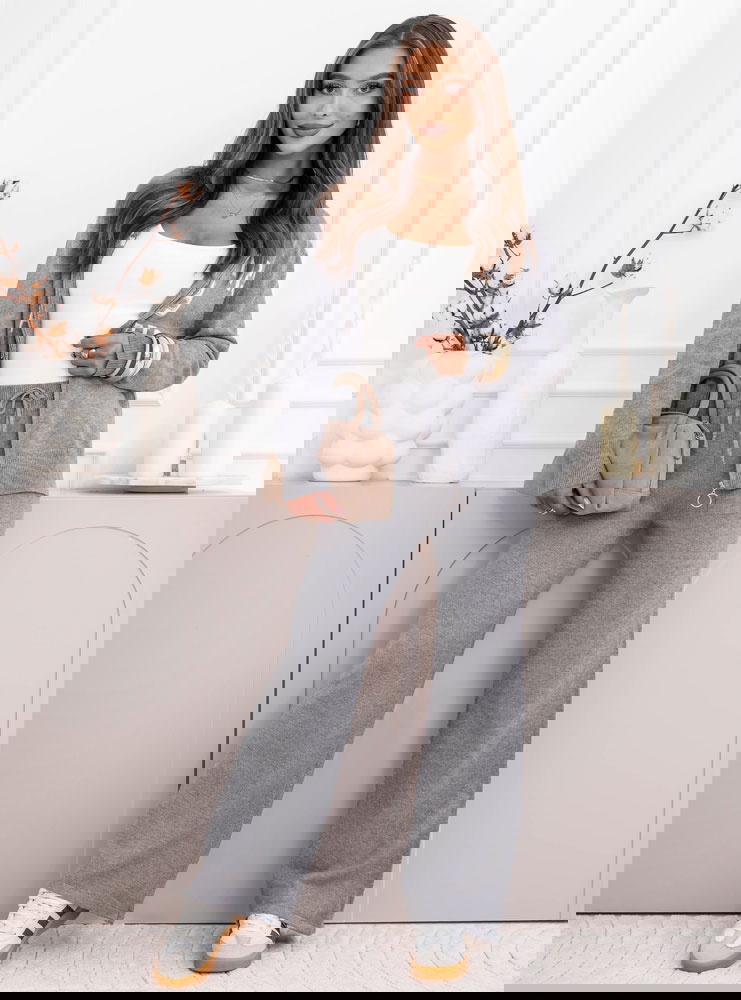 Szary dzianinowy komplet bluza +...