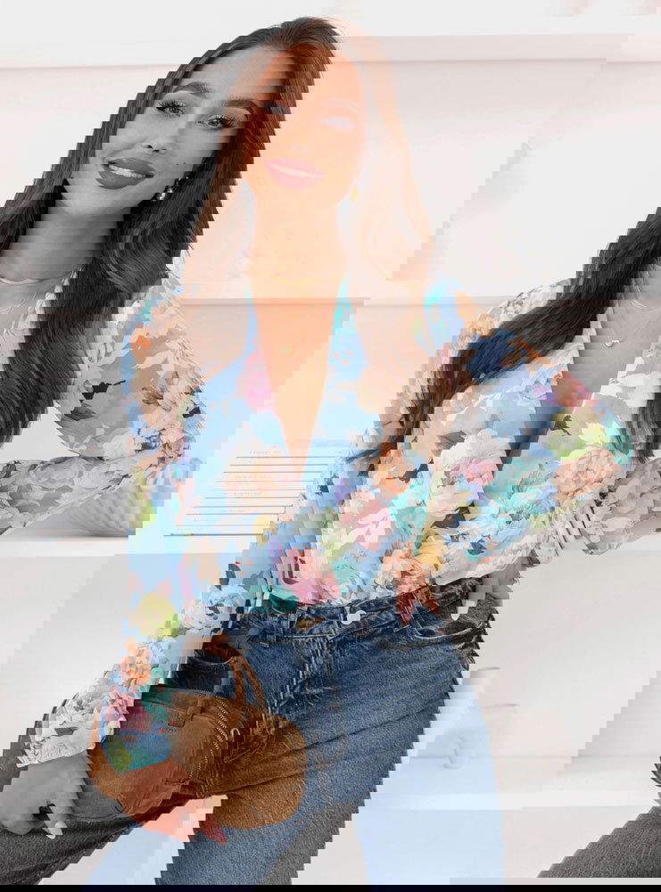 Niebieskie body w kwiaty z...