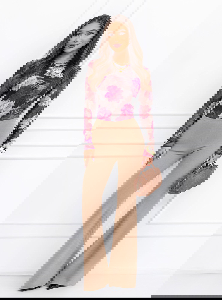 Beżowe spodnie z wysokim stanem i...