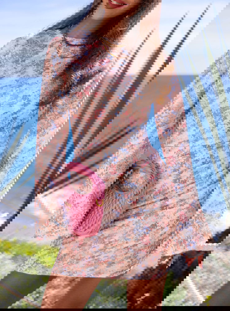 Sukienka mini w kwiaty z szerokimi...