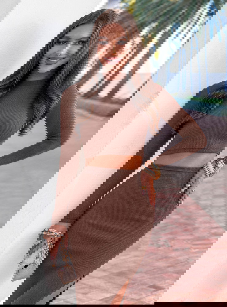 Prążkowany komplet top+spódnica z...