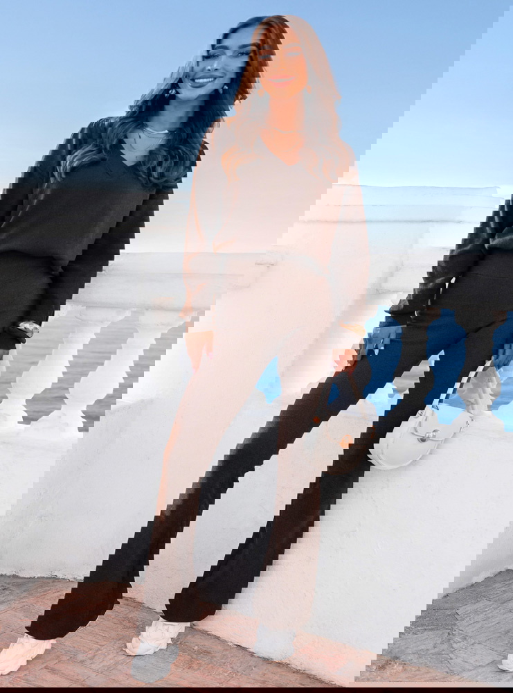 Czekoladowy prążkowany komplet bluzka...