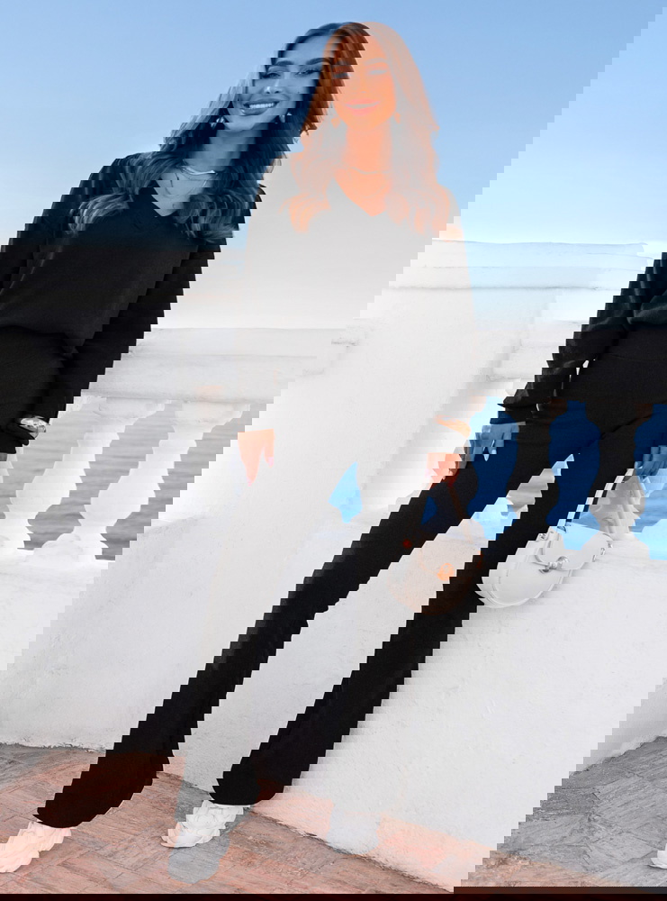 Czarny prążkowany komplet bluzka z...