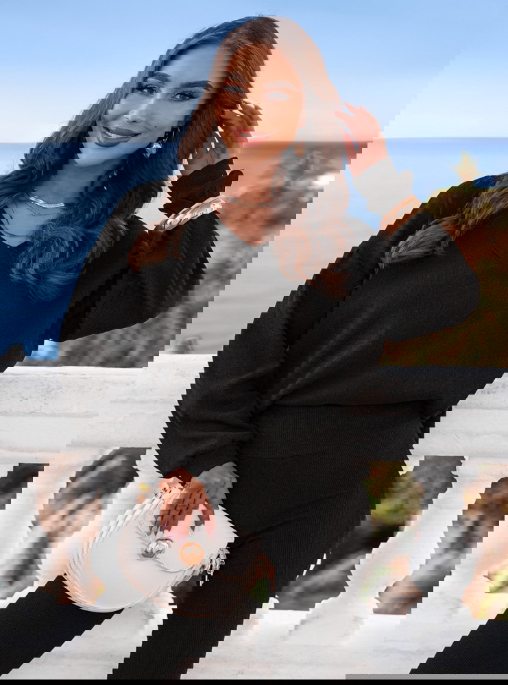 Czarny prążkowany komplet bluzka z...