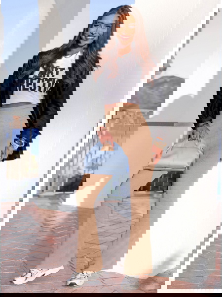 Beżowe prążkowane spodnie z... 2