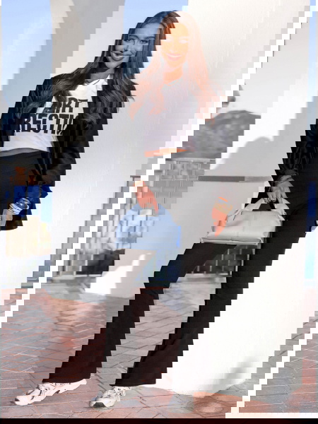 Czarne prążkowane spodnie z... 2