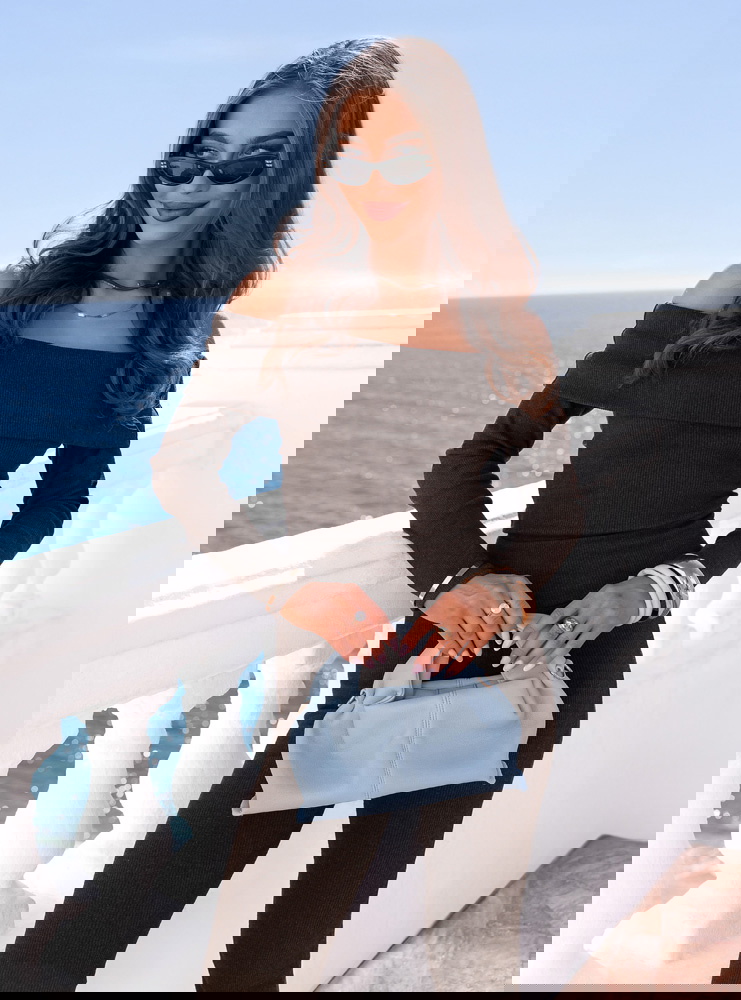 Czekoladowy prążkowany komplet bluzka...