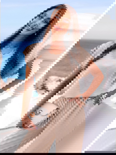 Beżowy komplet bluzka z...