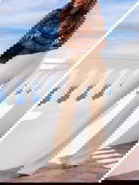 Beżowe spodnie z wysokim... 2