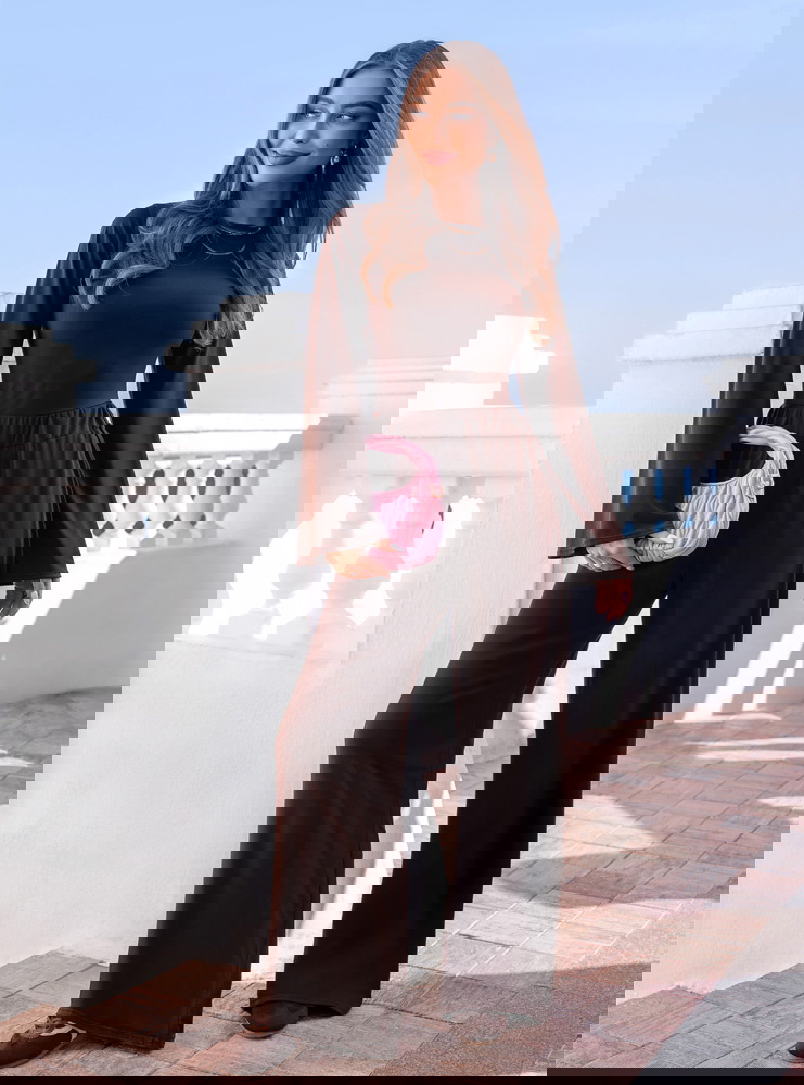 Czekoladowy komplet szerokie spodnie...