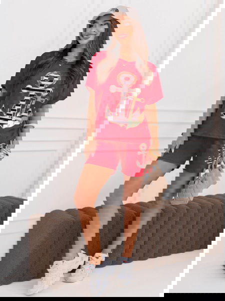 Malinowy komplet bluzka i...