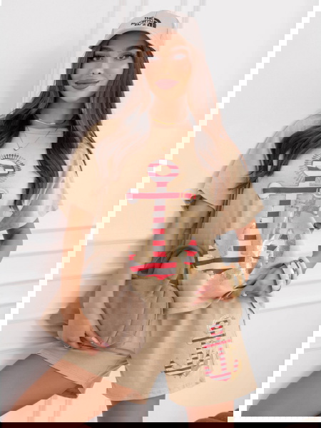 Beżowy komplet bluzka i...