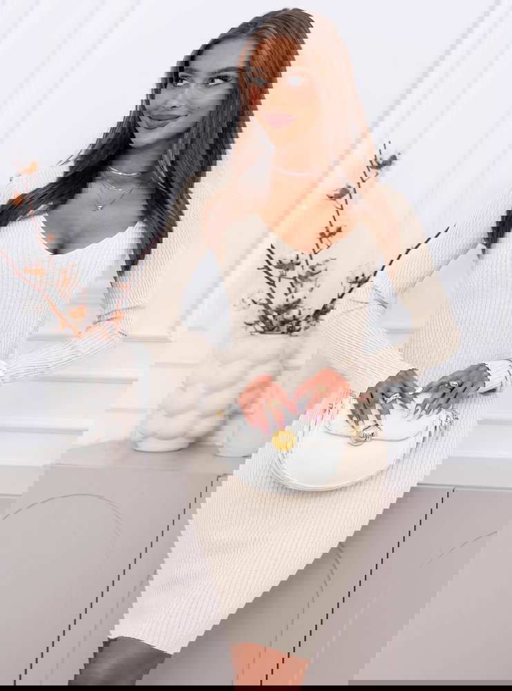 Beżowa prążkowana sukienka Lozzia