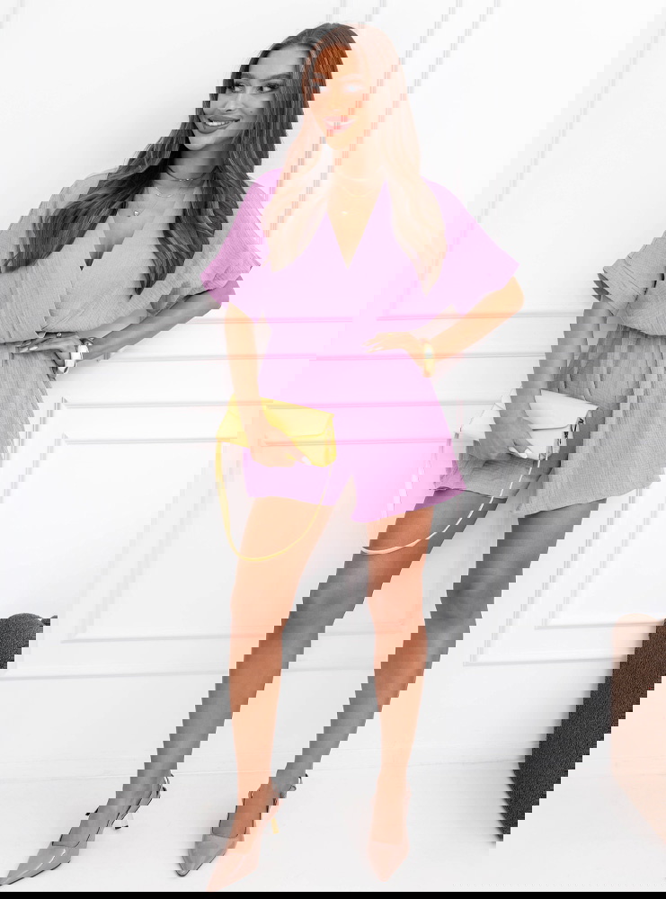 Liliowy muślinowy kombinezon z...