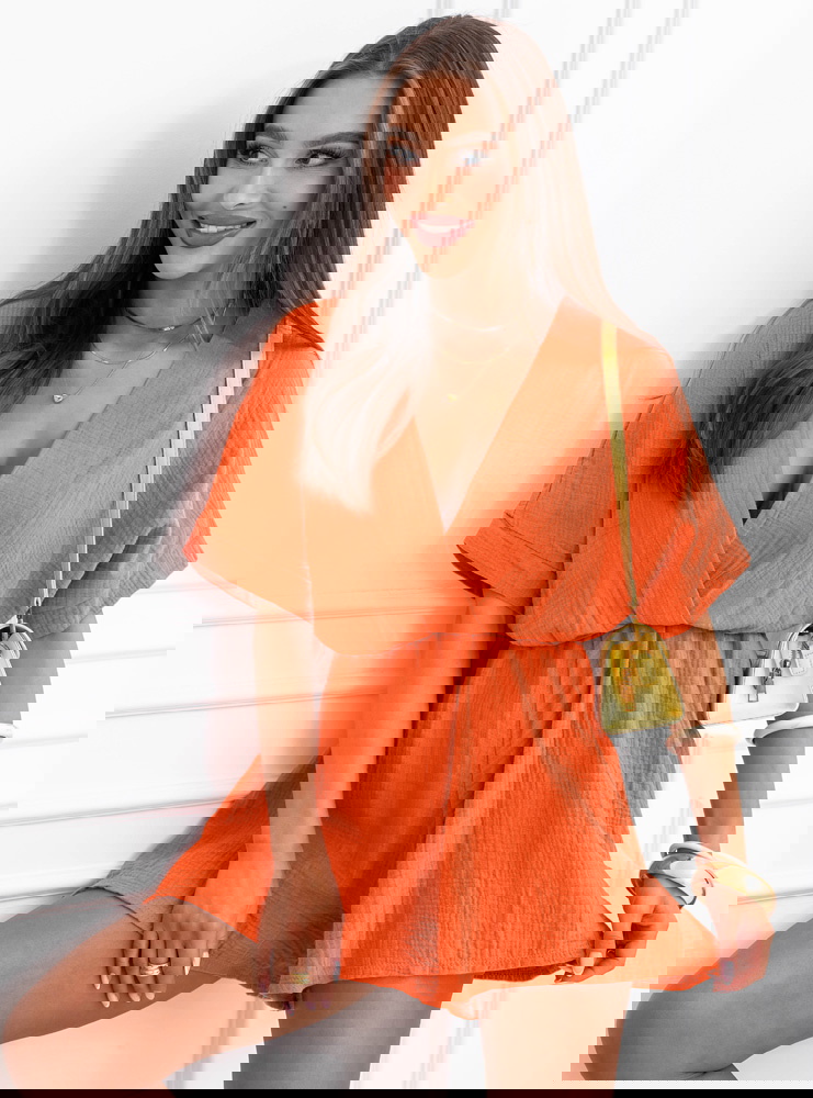 Pomarańczowy muślinowy kombinezon z...