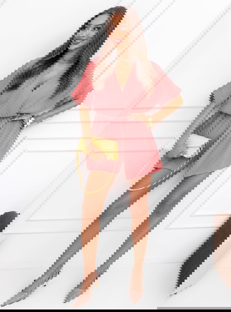 Koralowy muślinowy kombinezon z...