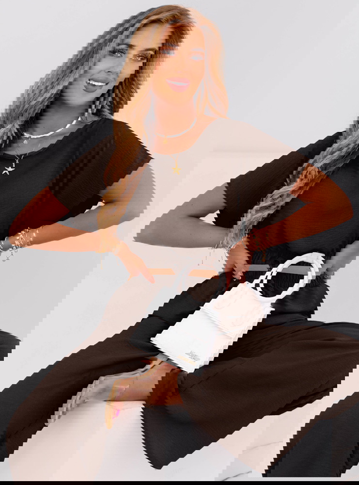 Czekoladowy komplet bluzka i szerokie...