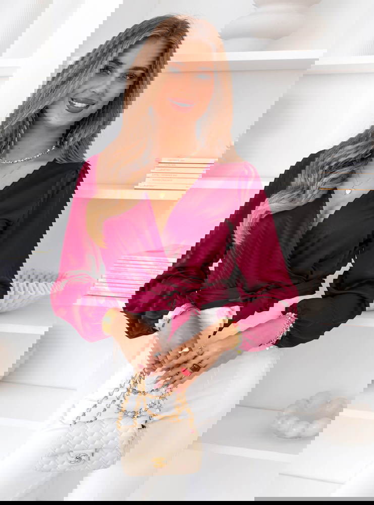 Bordowa satynowa bluzka z wiązaniem...