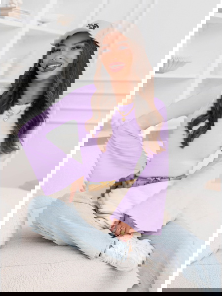 Liliowa bluzka z szerokimi...