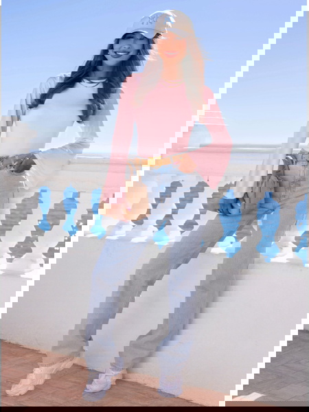 Pudrowa bluzka z szerokimi... 2