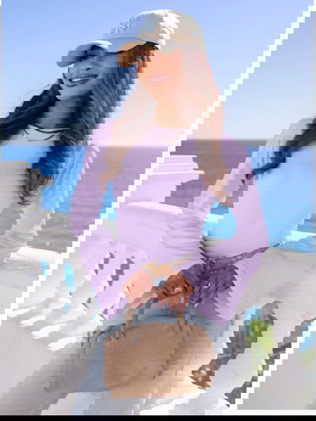 Liliowa bluzka z szerokimi... 2