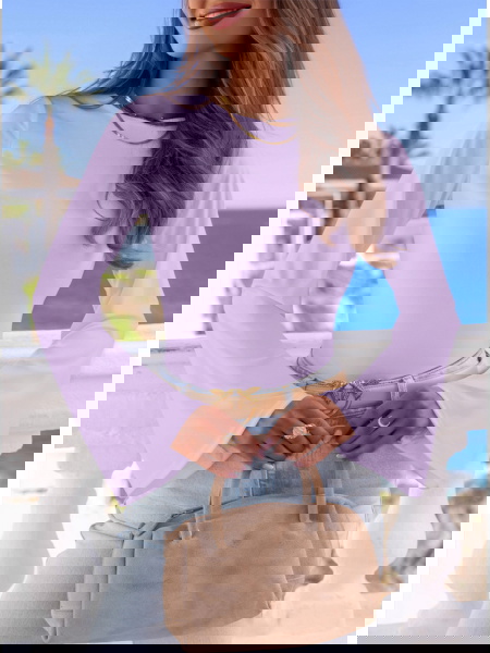 Liliowa bluzka z szerokimi...