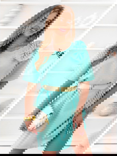 Miętowa sukienka mini z... 2