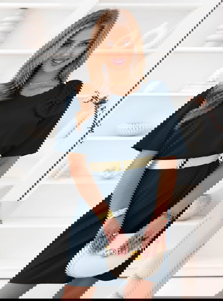 Granatowa sukienka mini z paskiem...