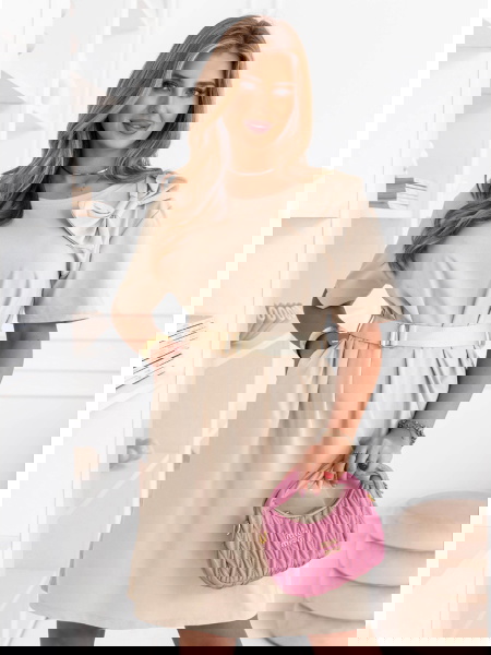 Jasnobeżowa sukienka mini z... 2