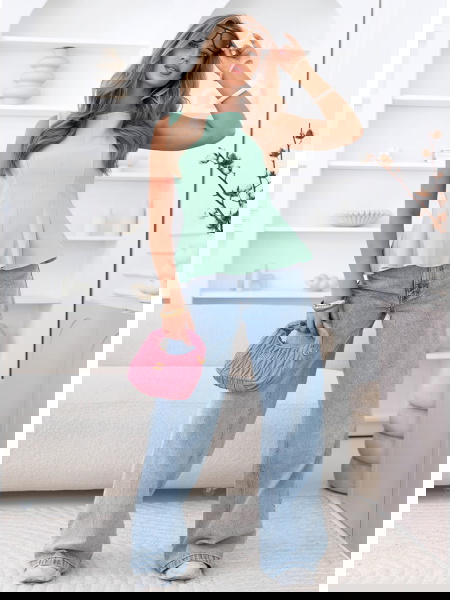 Miętowa dopasowana bluzka z...