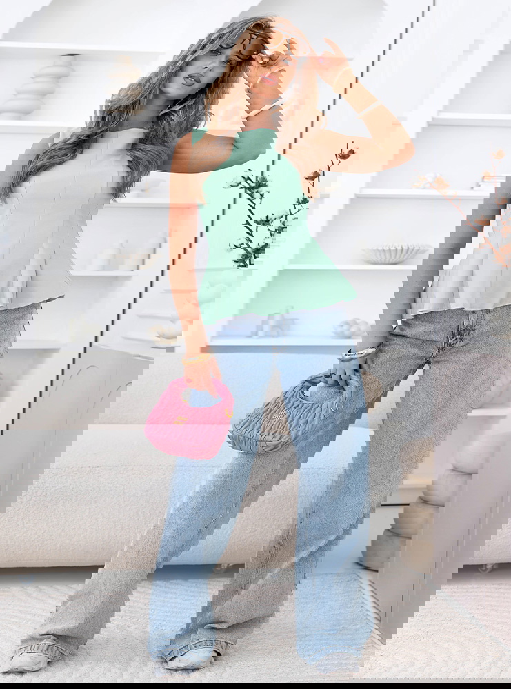 Miętowa dopasowana bluzka z...