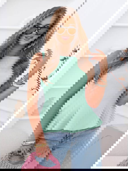 Miętowa dopasowana bluzka z... 2