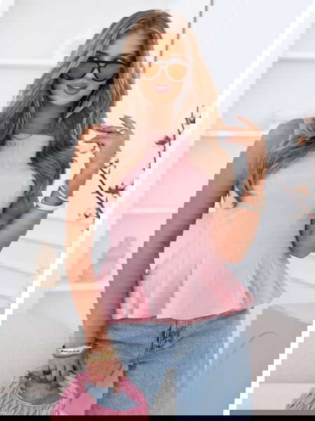 Pudrowa dopasowana bluzka z... 2