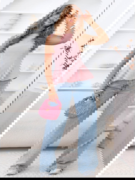 Pudrowa dopasowana bluzka z...