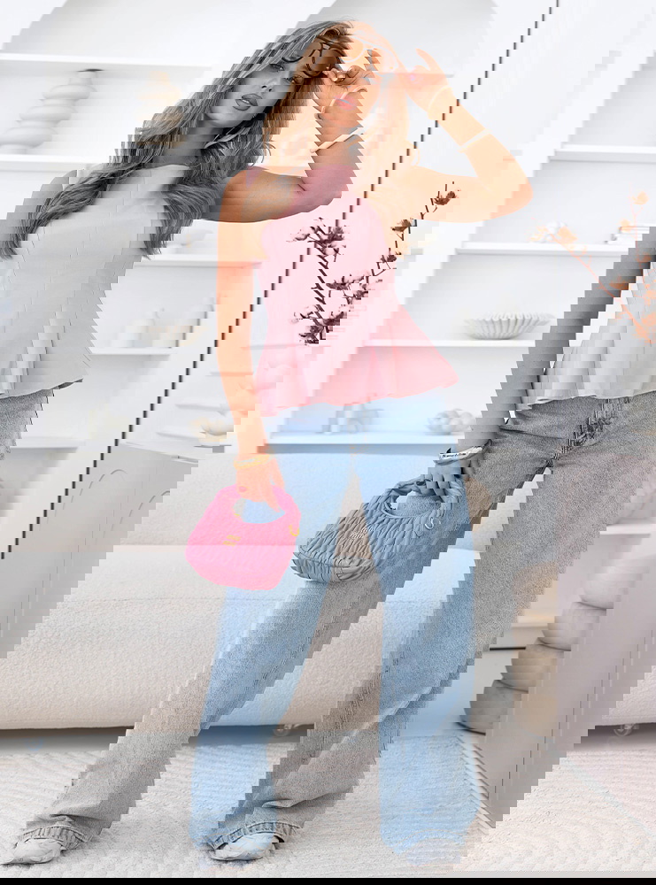 Pudrowa dopasowana bluzka z...