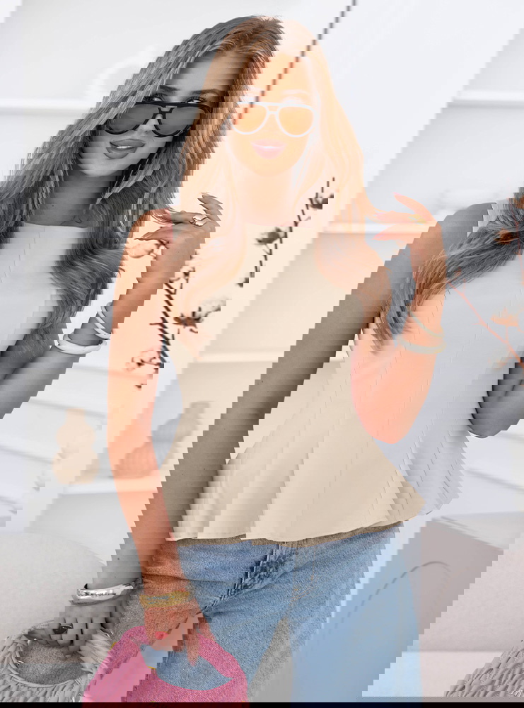 Jasnobeżowa dopasowana bluzka z...