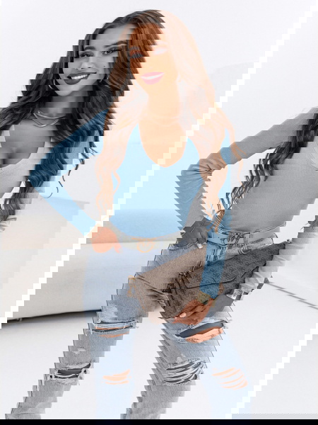 Błękitna prążkowana bluzka... 2