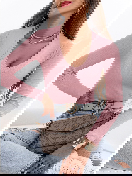 Pudrowa prążkowana bluzka z...