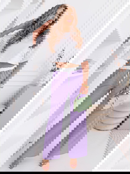 Liliowe szerokie spodnie z...