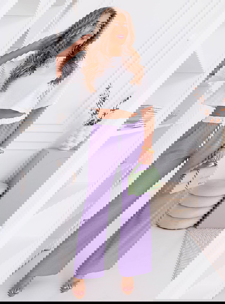 Liliowe szerokie spodnie z ozdobnym...