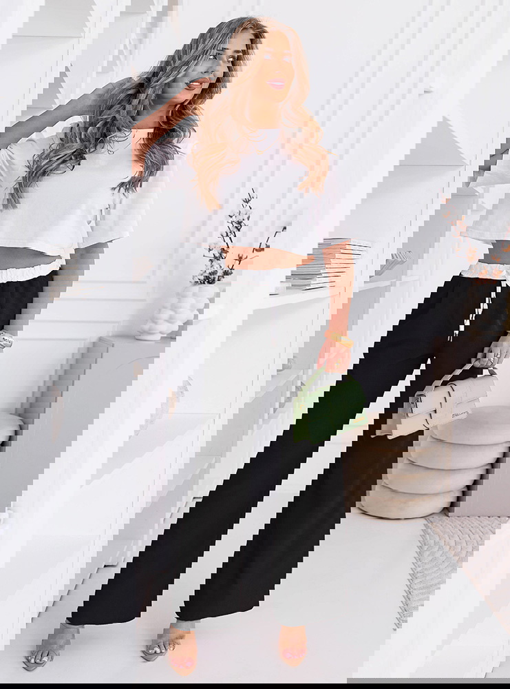 Czarne szerokie spodnie z ozdobnym...