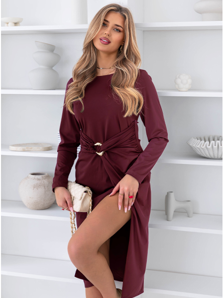 Bordowa sukienka midi z... 2