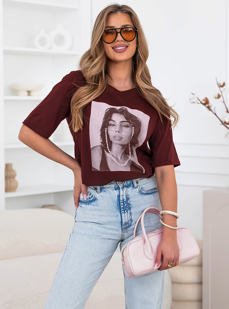 Bordowa bluzka z nadrukiem Cammeron