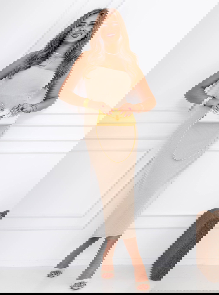 Jasnobeżowa prążkowana sukienka z...