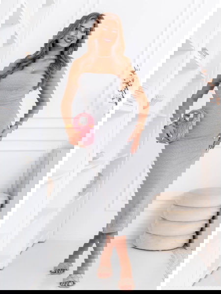 Szara prążkowana sukienka z...