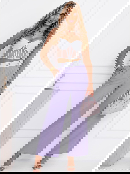 Liliowe szerokie spodnie z...